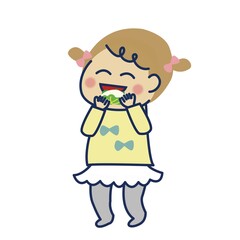 柏餅食べる女の子　左向き