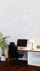 background of office working room with table computer and office chair, 3D rendering