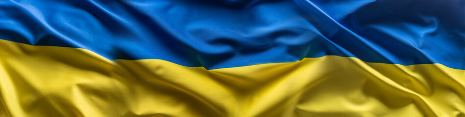 Panoramic banner of a Ukrainian flag.