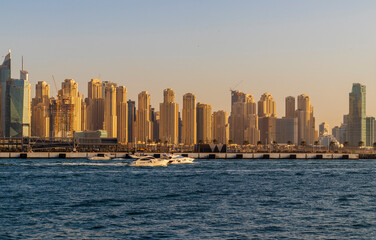 Dubai, UAE - 02.20.2022 View of a towers in Jumeirah beach residence district. City