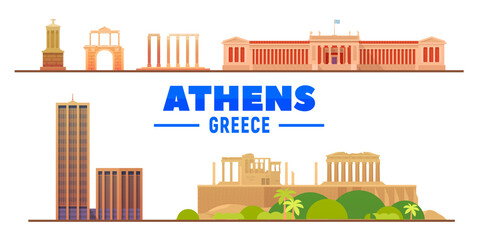 Athens ( Greece ) city landmarks at white background. Vector Illustration. Business travel and tourism concept with old buildings. Image for presentation, banner, website.
 - obrazy, fototapety, plakaty
