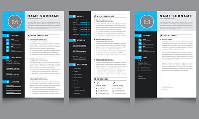 Minimal Creative Resume Template Cv Cover Letter Layout Set with Black Sidebar Elements