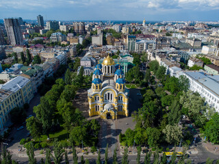 Kyiv, Ukraine. St. Vladimir's Cathedral in Kyiv. Aerial drone view. - 490920611