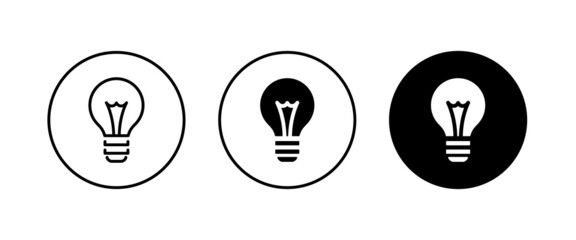 Light Bulb icon vector set, isolated on white background. Idea sign, solution, thinking concept. Lighting Electric lamp. Electricity, shine. editable stroke and Flat graphic design, Web site