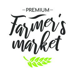 Farmers market emblem in retro style, natural organic products from the farm. Food store logo. Organic food slogan. Vector vintage illustration.