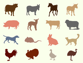 Farm Poultry Animal Vector Icons Set