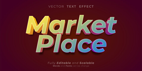 Editable text effect Market place 3d text style concept