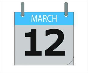 March 12th. Calendar icon. Date day of the month Sunday, Monday, Tuesday, Wednesday, Thursday, Friday, Saturday and Holidays