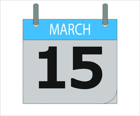 March 15th. Calendar icon. Date day of the month Sunday, Monday, Tuesday, Wednesday, Thursday, Friday, Saturday and Holidays