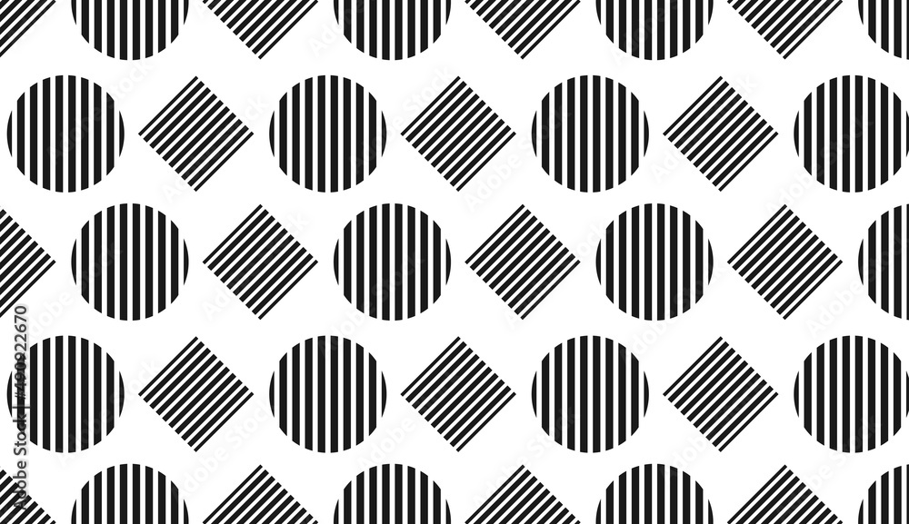 Poster seamless pattern. black and white circle and square motif. simple pattern design