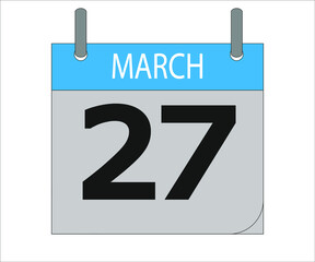 March 27th. Calendar icon. Date day of the month Sunday, Monday, Tuesday, Wednesday, Thursday, Friday, Saturday and Holidays