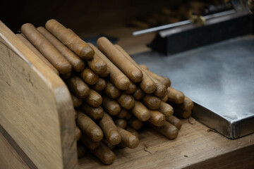 Handmade, high-quality Dominican cigars. The process of rolling tobacco leaves.