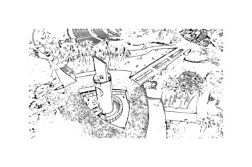 Building view with landmark of Miami is the 
city in Florida. Hand drawn sketch illustration in vector.