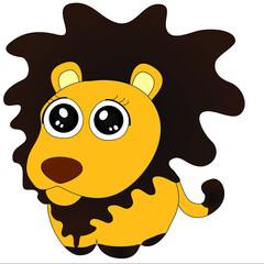 Fototapeta premium Cute lion sticker. Cartoon animal character for kids cards, baby shower, birthday invitation, house interior. Bright colored childish vector illustration in cartoon style. 