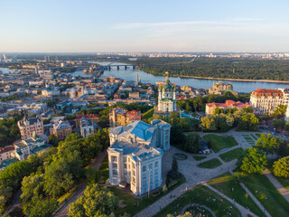 Fototapeta na wymiar St. Andrew's Church and National Museum of the History of Ukraine in Kyiv. Aerial drone view.