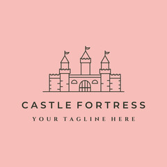 castle fortress line art logo vector symbol illustration design