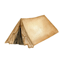 Watercolor touristic camping tent, active travel vacations and sport campaigns for summer isolated illustration on white background