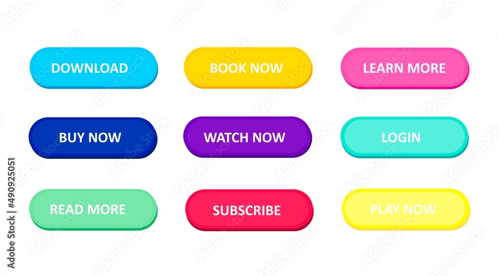 Poster set of buttons for websites and applications. flat design for user interface. colorful icons: downlo
