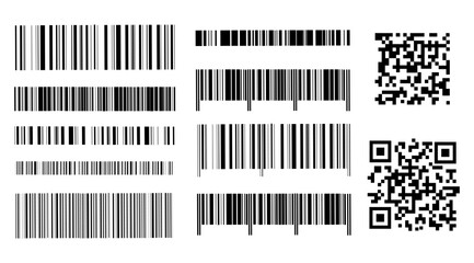 Set of barcodes.
 Scans QR codes on product labels.
Black lines. Vector illustration