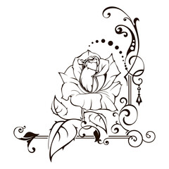 Rose sketch black outline isolated, illustration 
floral ornament graffiti tattoo on white background 