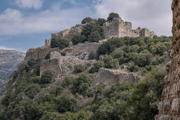 Fototapeta na wymiar View of the Keep (Donjon) of Nimrod fortress (castle), located in Northern Golan, at the southern slope of Mount Hermon, the biggest Crusader-era castle in Israel