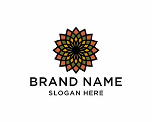 Traditional Asian Colorful Floral Pattern Stained Glass Mosaic Tiles Logo design inspiration