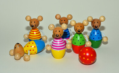 Mouse Skittles set  of six with ball  against plain background