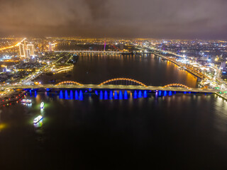 Fototapeta na wymiar Aerial view of Da Nang city at night.