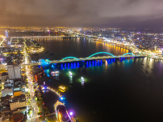 Fototapeta na wymiar Aerial view of Da Nang city at night.
