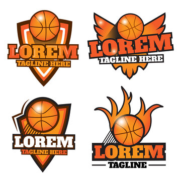 Basketball logo template set vector illustration with dummy text on white background.