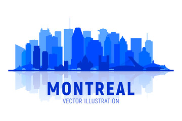 Montreal (Canada) skyline silhouette panorama in white background. Vector Illustration. Business travel and tourism concept with modern buildings. Image for presentation, banner, placard, and website. - obrazy, fototapety, plakaty