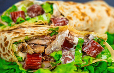 shawarma with sausage and garlic sauce