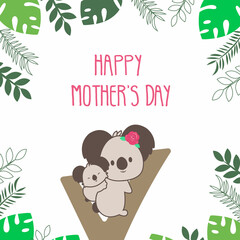 Mother & Baby Koala with Flowers & Leaves for Mother's Day