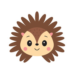 Cute hedgehog face. Cartoon vector illustration isolated on white background