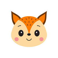 Cute fox face. Cartoon vector illustration isolated on white background