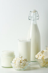 Different milk products: milk, cheese and yogurt	