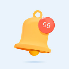 Bell. Notification message, alert and alarm symbol. 3d vector icon. Cartoon minimal style. Notification message bell icon alert and alarm icon. 3d vector illustration. 3D vector bell free to edit.