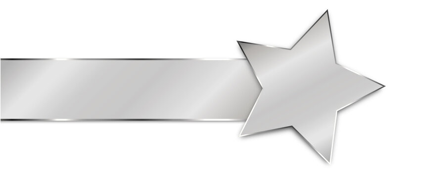 silver colored ribbon banner with star banner with silver frame on white background