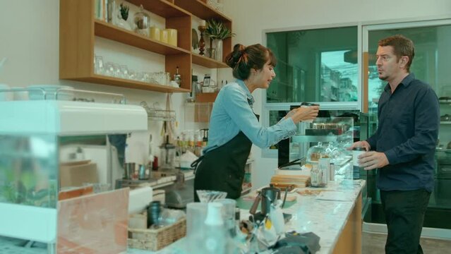 Angry customer complaining about barista in coffee shop