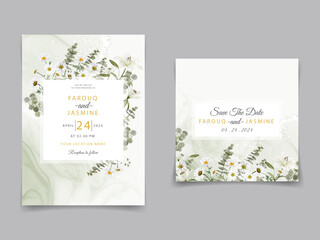 Fototapeta na wymiar White daisy and lily wedding invitation