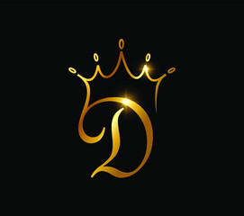 Golden Crown Monogram Initial Letter D