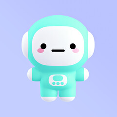 Funny little kawaii character. Cartoon astronaut 3d render illustration on blue backdrop