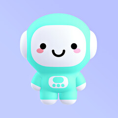Funny little kawaii character. Cartoon astronaut 3d render illustration on blue backdrop