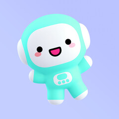 Funny little kawaii character. Cartoon astronaut 3d render illustration on blue backdrop
