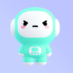 Funny little kawaii character. Cartoon astronaut 3d render illustration on blue backdrop