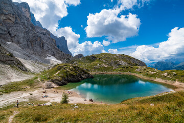 Naklejka na ściany i meble Dolomites. Monte Civetta and the Coldai lake. Dream summer