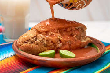 Torta ahogada, traditional dish from Guadalajara, Jalisco.