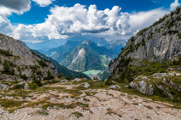 Fototapeta na wymiar Dolomites. Monte Civetta and the Coldai lake. Dream summer