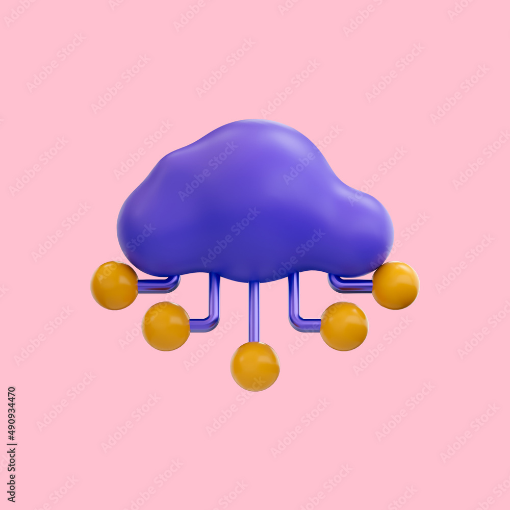 Poster cartoon look cloud sharing icon 3d render render concept for data file transfer service