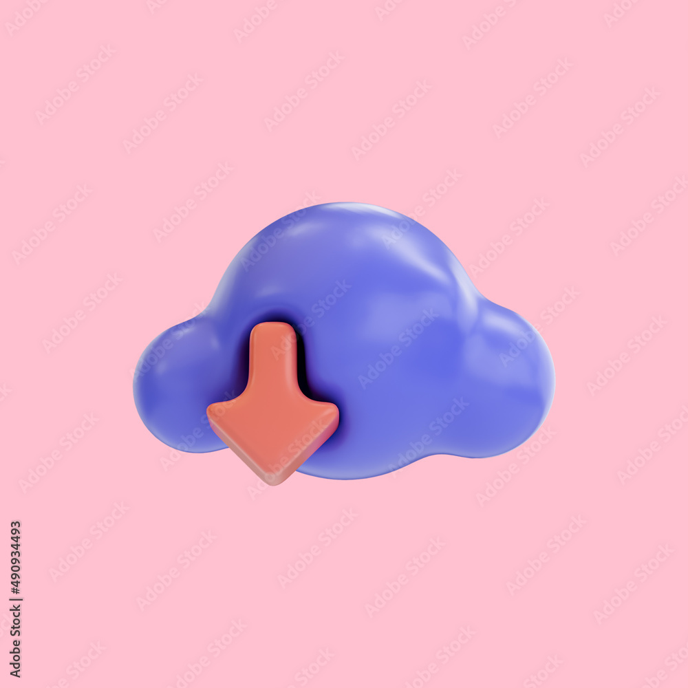 Aufkleber cloud download icon 3d render concept for file sharing downloading and data transferring system